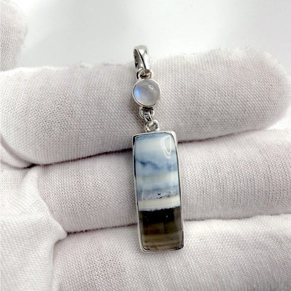 Jewelry - Blue Opal and Rainbow Moonstone .925 Sterling Silver Pendant
